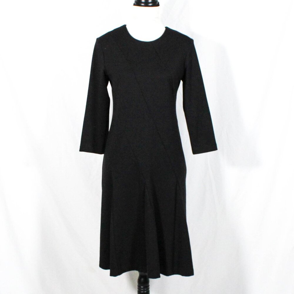 Vintage Late 80s 90s Karin Stevens Little Black Dress Pleated Goth Minimalist